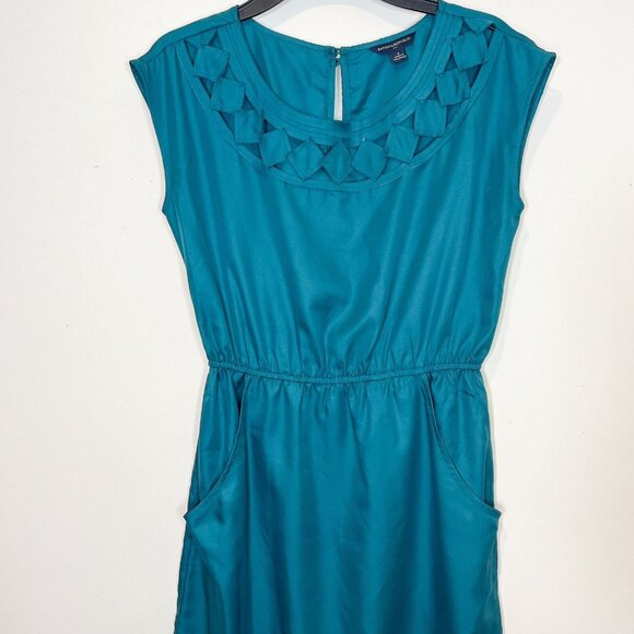 Banana Republic Dress Green Cutout Neckline Pockets Elastic Waist Mini Size 2‎ - Picture 3 of 10